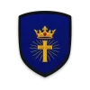 Écusson Christ Roi brodé Écusson Christ Roi brodé – croix d'or couronnée sur fond bleu
