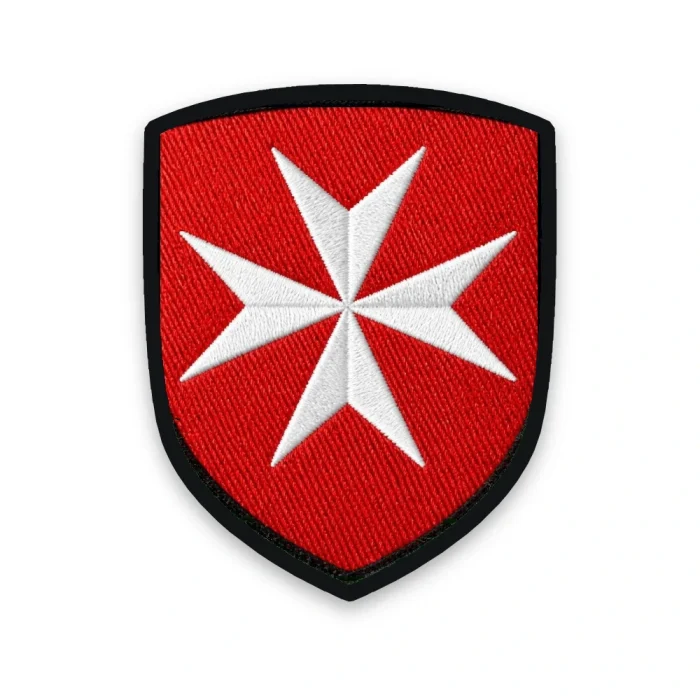 Écusson Croix de Malte brodé – croix à huit pointes blanche sur fond rouge