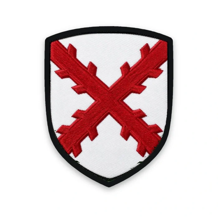 Écusson Croix de Saint-André brodé – croix de Bourgogne rouge sur fond blanc