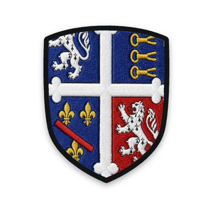 Écusson de l'Ain brodé – écartelé Bresse, Gex, Dombes et Bugey à la croix tréflée