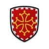 Écusson de l'Aude Écusson de l'Aude brodé – croix occitane d'or à la bordure crénelée d'argent