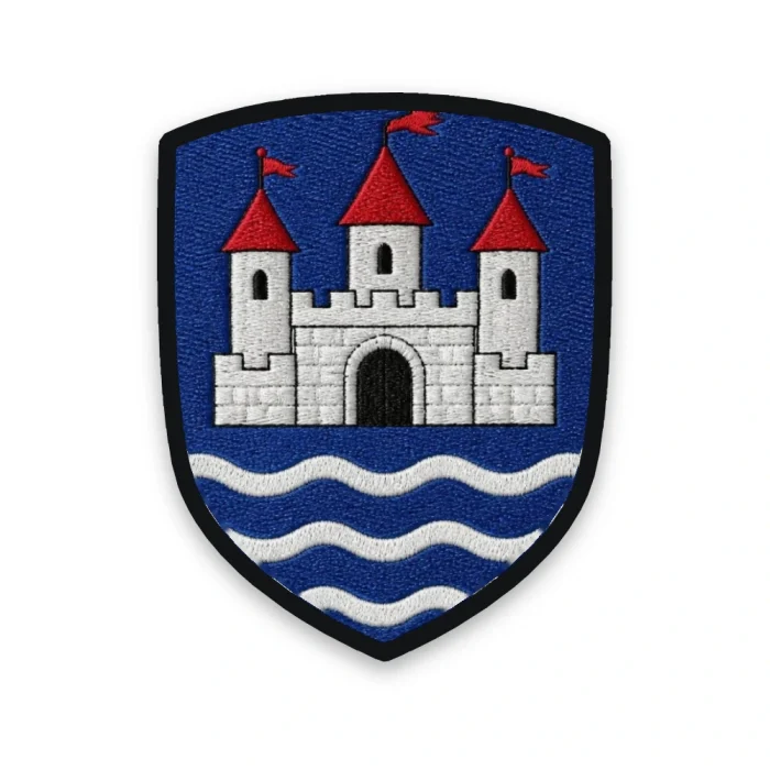 Écusson de l'Indre brodé – Château-Raoul d'argent sur jumelles ondées