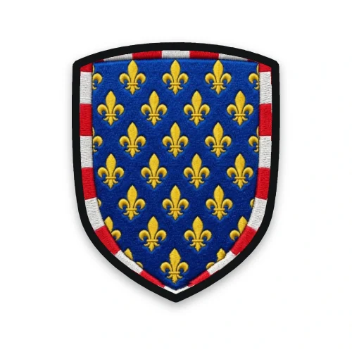 Écusson de l'Indre-et-Loire brodé – armes de la Touraine, lys d'or à la bordure componée