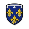 Écusson de l'Orléanais brodé – trois lys d'or au lambel d'argent