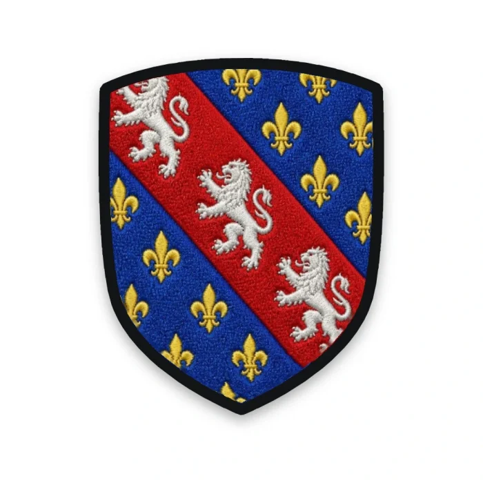 Écusson de la Creuse brodé – armes du comté de la Marche, lys et lionceaux d'argent