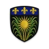 Écusson de la Guadeloupe brodé – cannes à sucre et soleil d'or sous un chef de lys