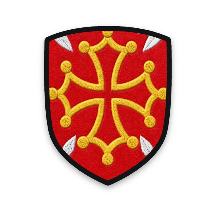 Écusson de la Haute-Garonne brodé – croix occitane cantonnée de quatre otelles du Comminges