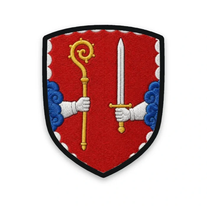 Écusson de la Haute-Loire brodé – bras à la crosse et à l'épée de l'évêque-comte du Velay