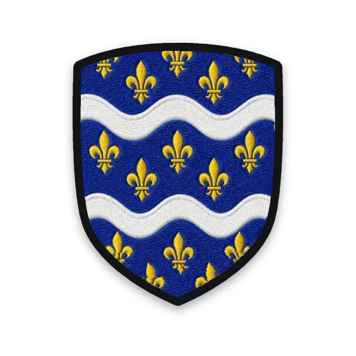 Écusson de la Seine-et-Marne brodé – semé de lys à deux fasces ondées pour la Seine et la Marne
