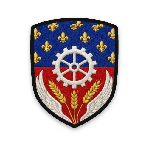 Écusson de la Seine-Saint-Denis brodé – lys, roue dentée, ailes et épis de blé