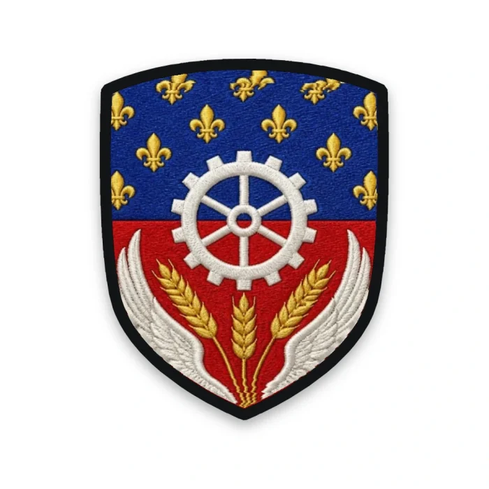 Écusson de la Seine-Saint-Denis brodé – lys, roue dentée, ailes et épis de blé