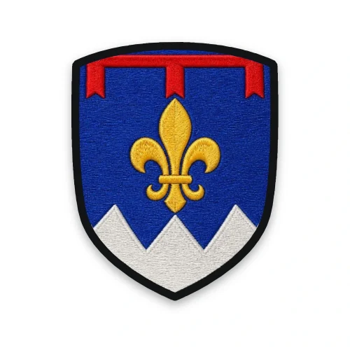 Écusson des Alpes-de-Haute-Provence brodé – lys de Provence au lambel et montagnes d'argent