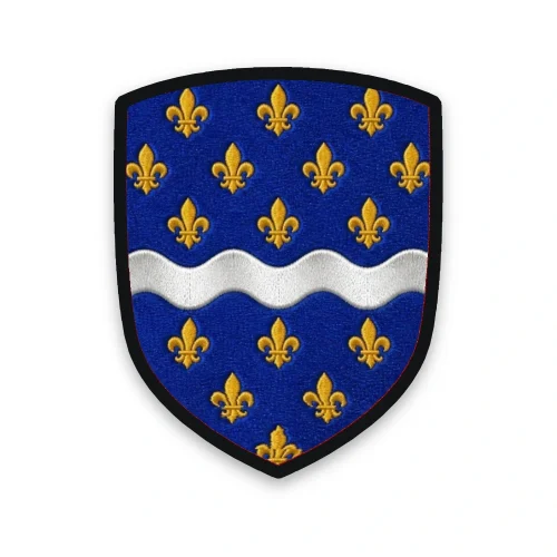 Écusson du Cher brodé – armes du Berry traversées par la rivière Cher