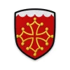 Écusson du Gard Écusson du Gard brodé – croix occitane d'or, chef engrêlé d'argent
