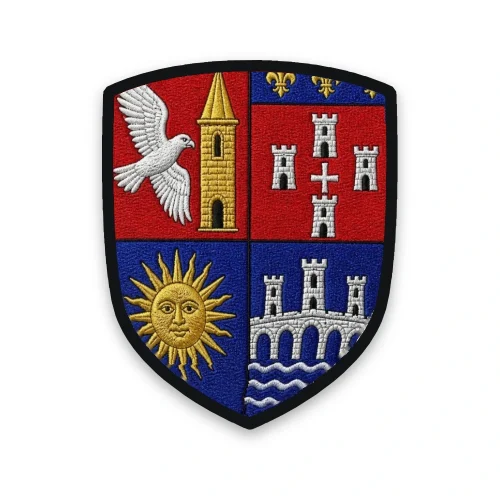 Écusson du Lot-et-Garonne brodé – écartelé Agen, Marmande, Nérac et Villeneuve-sur-Lot