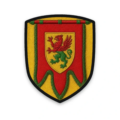 Écusson du Puy-de-Dôme brodé – gonfanon d'Auvergne et griffon de gueules et de sinople