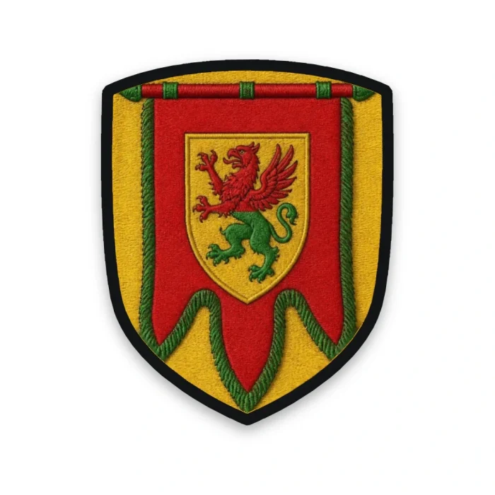 Écusson du Puy-de-Dôme brodé – gonfanon d'Auvergne et griffon de gueules et de sinople