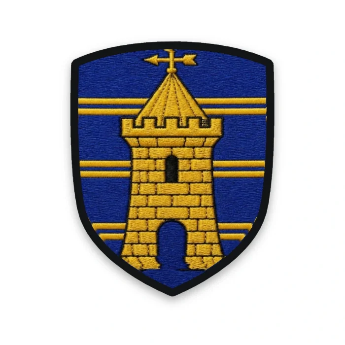 Écusson du Territoire de Belfort brodé – tour d'or de Belfort sur trois jumelles d'or