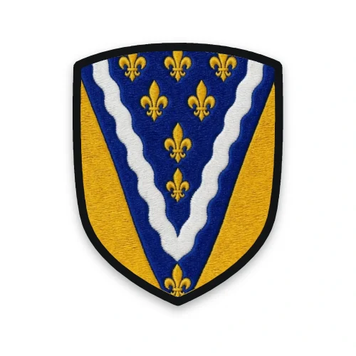 Écusson du Val-de-Marne brodé – semé de lys, chevron renversé ondé d'argent, chaussé d'or