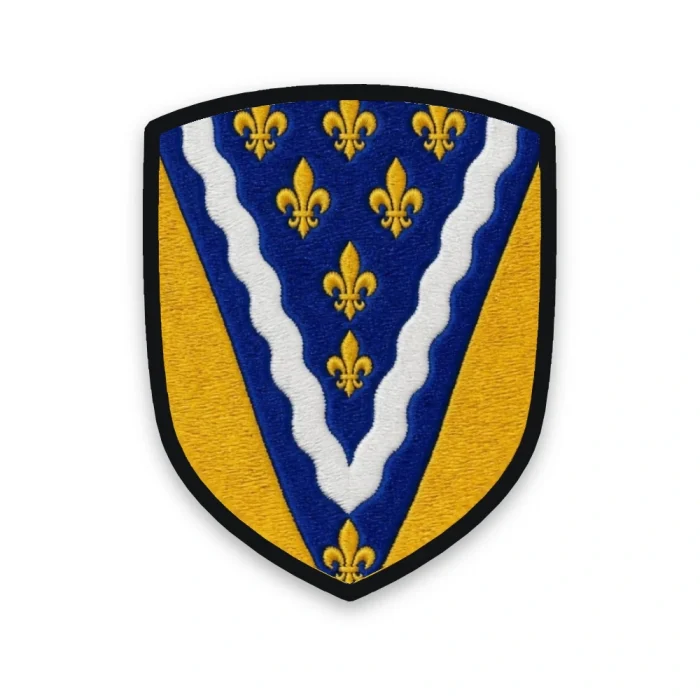 Écusson du Val-de-Marne brodé – semé de lys, chevron renversé ondé d'argent, chaussé d'or