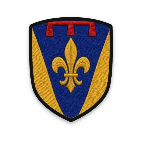 Écusson du Var brodé – fleur de lys et lambel, chaussé d'or