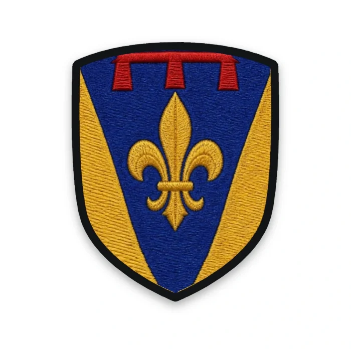 Écusson du Var brodé – fleur de lys et lambel, chaussé d'or