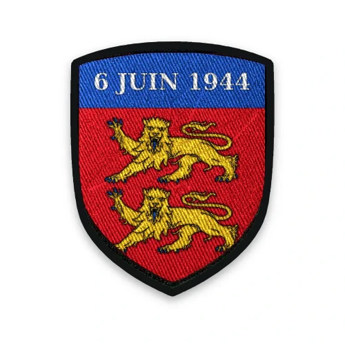Écusson Normandie 6 juin 1944 brodé – léopards de Normandie sous un chef « 6 JUIN 1944 »