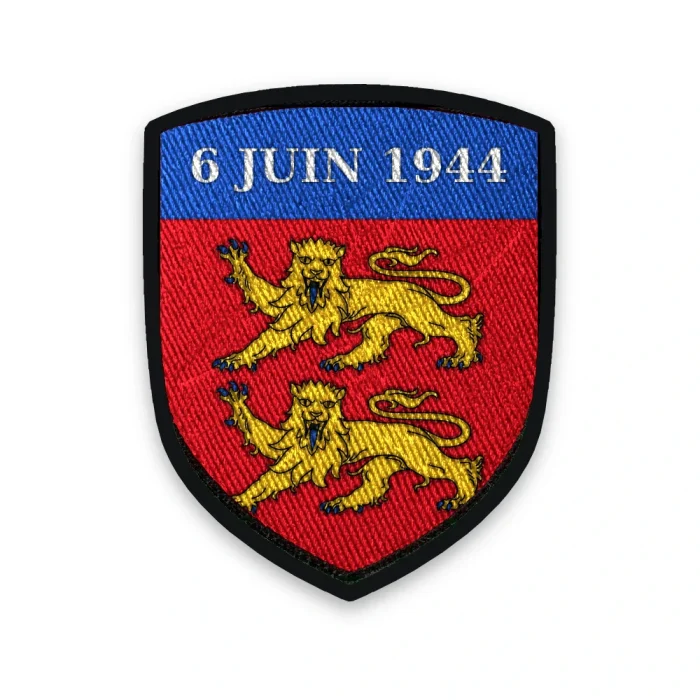 Écusson Normandie 6 juin 1944 brodé – léopards de Normandie sous un chef « 6 JUIN 1944 »