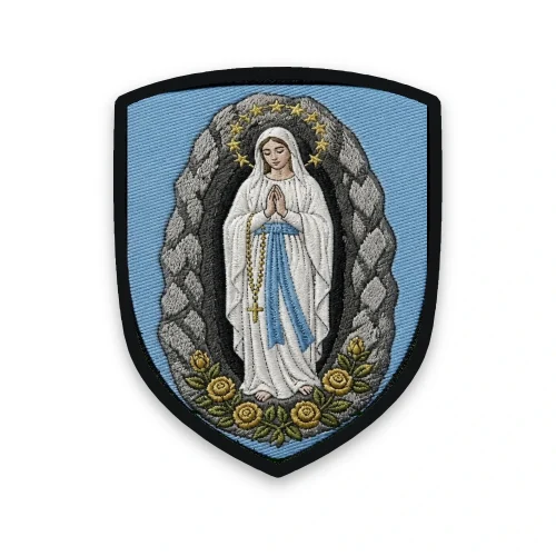 Écusson Notre-Dame de Lourdes brodé – la Vierge dans la grotte de Massabielle