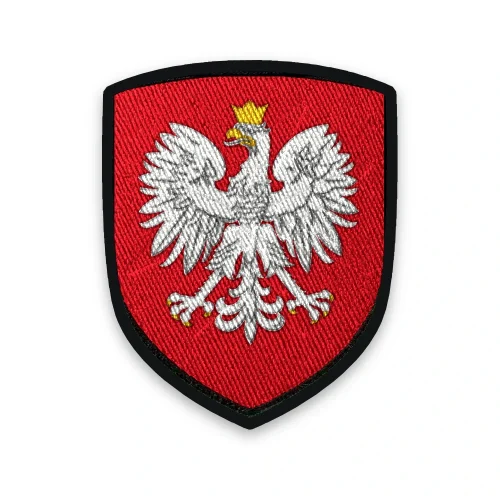 Écusson de la Pologne brodé – aigle blanc couronné sur fond rouge